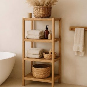 Wooden Bathroom Shelving Unit - Natural Aesthetic